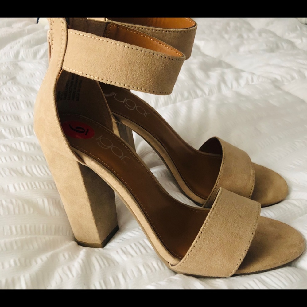 Cream open toe heels